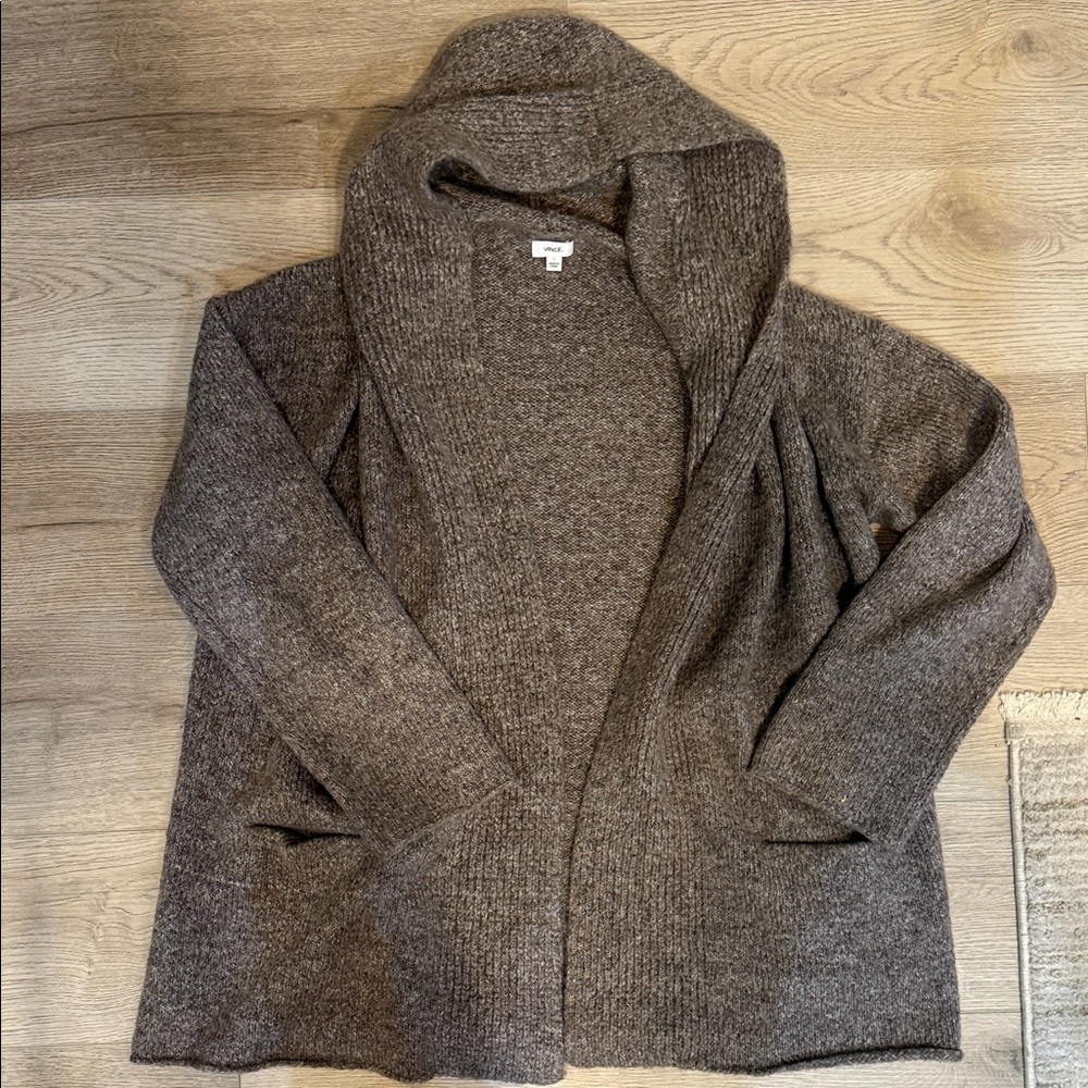 Vince Brown Hooded Open-Front Cardigan